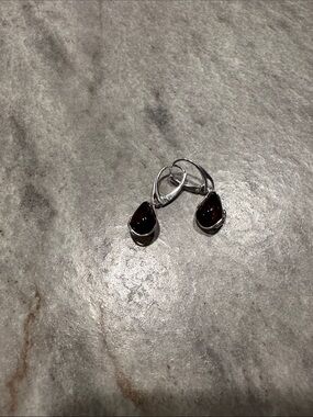 Sterling Silver Garnet Teardrop Drop Earrings